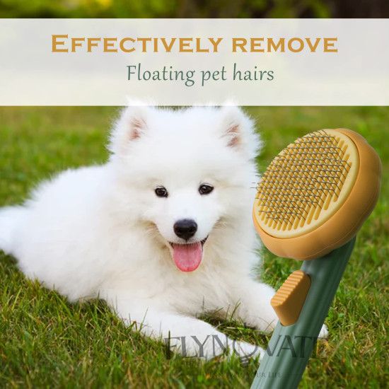 Flynovate Self Cleaning Dog Comb & Cat Comb - Pet Hair Remover Grooming Comb with Switch & PAIN - FREE Slickers | Deshedding Dog Brush & Cat Brush To Gently Massage The Pets with FREE Bath Brush