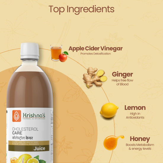 KRISHNA'S HERBAL & AYURVEDA Cholesterol Care Juice - 1000 Ml | Contains Honey With Apple Cider Ginger Garlic, Sugar Free, Helps In Digestion, Made In India