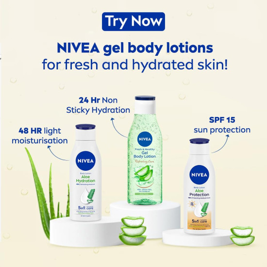 NIVEA Gel Body Lotion 390 ml | Aloe Vera | Refreshing Care For 24H Hydration | Non-Sticky | Fast Absorbing for Fresh And Healthy Skin