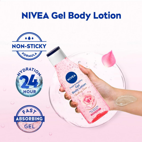 NIVEA Gel Body Lotion 200 ml | Rose | Refreshing Care For 24H Hydration | Non-Sticky | Fast Absorbing for Fresh And Healthy Skin