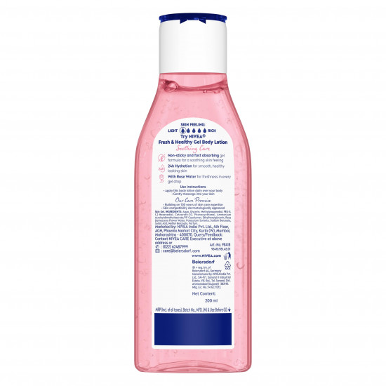 NIVEA Gel Body Lotion 200 ml | Rose | Refreshing Care For 24H Hydration | Non-Sticky | Fast Absorbing for Fresh And Healthy Skin