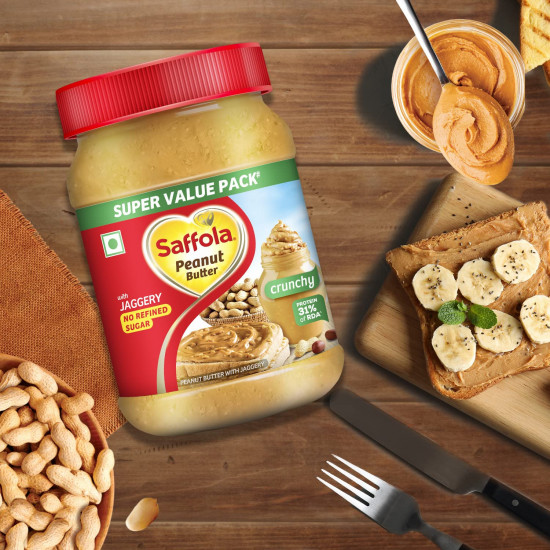 Saffola Peanut Butter Crunchy| High Protein Peanut Butter | Only Jaggery, No Refined Sugar, 850g/900g