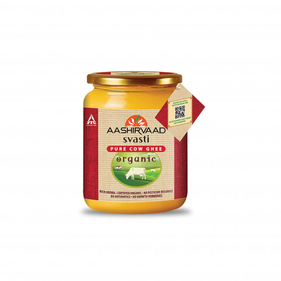 Aashirvaad Svasti Organic Cow Ghee, 500 ml| Sourced from healthy cows| Comes with authenticity proof| Slowly cooked for 3.5 hrs| Rich, nostalgic aroma