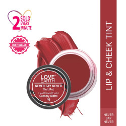 Love Earth Lip Tint & Cheek Tint Multipot - Never Say Never With Richness Of Essential Oils & Vitamin E For Lips, Eyelids And Cheeks, Creamy Matte - Bright Red