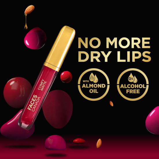 FACES CANADA Comfy Matte Liquid Lipstick - Getting Ready 02 (Red), 3 ml | Comfortable 10HR Longstay | Intense Matte Color | Almond Oil & Vitamin E Infused | Super Smooth | No Dryness | No Alcohol
