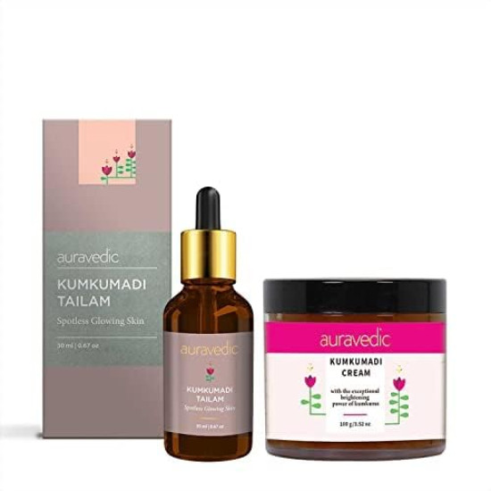 Auravedic Kumkumadi Glow Boosters, Kumkumadi Tailam (30ml) & Face Cream (100gm), Brightening & Hydrating Skincare Combo for Radiant Skin, For Men & Women