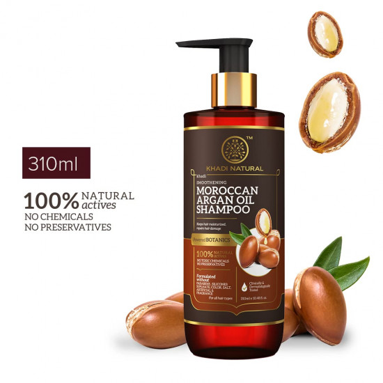 Khadi Natural Moroccan Argan Shampoo | Shampoo for Dry Hair | Moisturizing Shampoo for Frizzy Hair | Paraben, Silicone & Sulphate Free| Suitable for All Hair Types | Powered Botanics