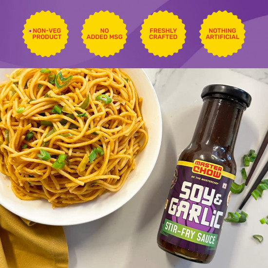 MasterChow Soy & Garlic Stir-Fry Cooking Sauce 220gms | Healthy, Low Calorie - only 40Kcal Per Serve | Non-Spicy Taste | With Real Oyster Sauce | Serves 4-5 Meals