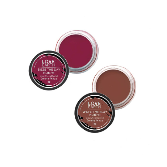 Love Earth Lip Tint & Cheek Tint Multipot Combo (Raspberry Pink & Caramel Brown) with Richness of Jojoba Oil and Vitamin E for Lips, Eyelids and Cheeks Love Earth Lip Tint & Cheek Tint Multipot Combo (Raspberry Pink & Caramel Brown) with Richness of Jojoba Oil and Vitamin E for Lips, Eyelids and Cheeks