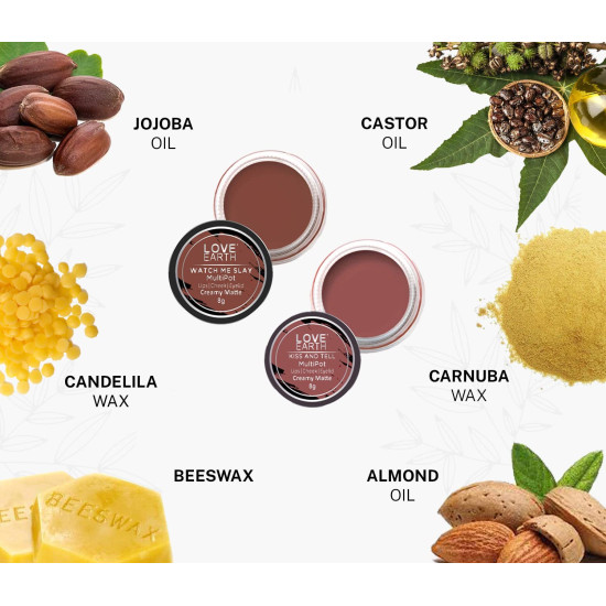 Love Earth Lip Tint & Cheek Tint Multipot Combo (Mauvish Pink & Caramel Brown)|Matte Finish With Richness Of Jojoba Oil And Vitamin E For Lips, Eyelids And Cheeks Love Earth Lip Tint & Cheek Tint Multipot Combo (Mauvish Pink & Caramel Brown)|Matte Finish With Richness Of Jojoba Oil And Vitamin E For Lips, Eyelids And Cheeks