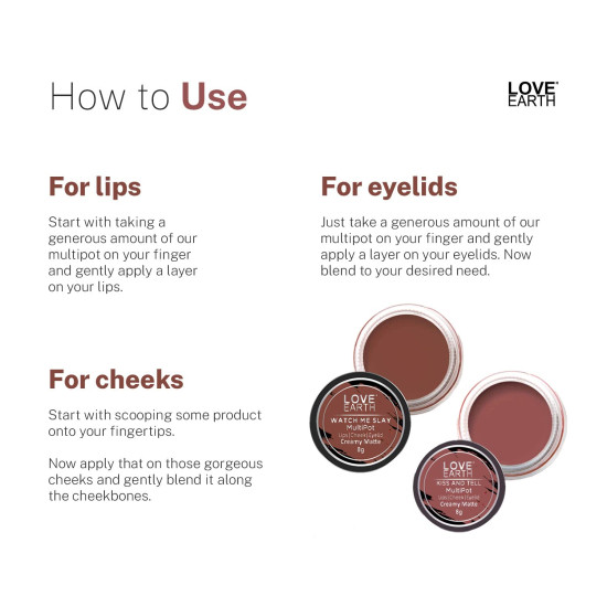 Love Earth Lip Tint & Cheek Tint Multipot Combo (Mauvish Pink & Caramel Brown)|Matte Finish With Richness Of Jojoba Oil And Vitamin E For Lips, Eyelids And Cheeks Love Earth Lip Tint & Cheek Tint Multipot Combo (Mauvish Pink & Caramel Brown)|Matte Finish With Richness Of Jojoba Oil And Vitamin E For Lips, Eyelids And Cheeks