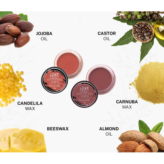 Love Earth Lip Tint & Cheek Tint Multipot Combo (Coral & Ruby Pink) with Richness of Jojoba Oil and Vitamin E for Lips, Eyelids and Cheeks Love Earth Lip Tint & Cheek Tint Multipot Combo (Coral & Ruby Pink) with Richness of Jojoba Oil and Vitamin E for Lips, Eyelids and Cheeks