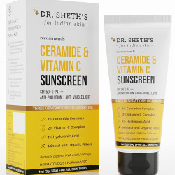 Dr. Sheth's Ceramide & Vitamin C Sunscreen SPF 50+ PA+++ | One Step Routine for Summer | Non-Greasy, Quick-Absorbing | Zero White Cast | For Women & Men | UVA UVB Sun Protection | 50 grams
