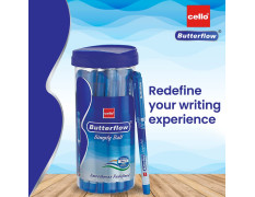 Cello Butterflow Simply Ball Pen Set | Pack of 25 Ball Pens | 20 Blue and 5 Black Ink Colour Pens | Smooth Writing Experience | For School and Office Use | Best Pen for Exams