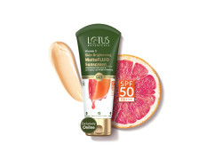 Lotus Botanicals Vitamin C Skin Brightening MatteFluid Sunscreen | SPF 50 | PA+++ | 100x Vitamin C | Protects from Sun, UV Rays | Brightens Skin | No White Cast | Water Resistant | No Preservatives | 75g