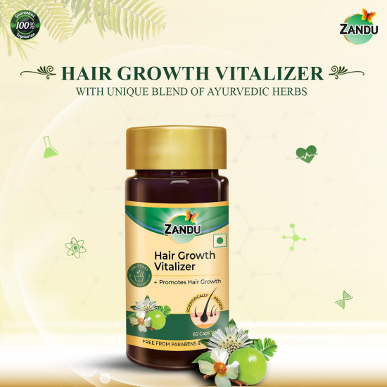 Zandu Hair Growth Vitalizer–A Formulation Prepared With Selected Herbs To Take Care of Your Hair|Useful In Nourishing Hair & Scalp (60 Capsules)