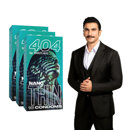 Bold Care 404 Super Nano Thin Condoms For Men - 50 Microns - Intense Fit - Barely There Feel - 10 Units (Pack of 3)