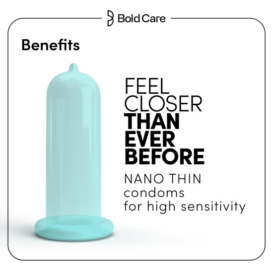 Bold Care 404 Super Nano Thin Condoms For Men - 50 Microns - Intense Fit - Barely There Feel - 10 Units (Pack of 3)