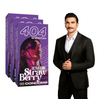 BOLD CARE 404 Super Ultra Thin Strawberry Flavored Condoms For Men | Pack of 3|60 Microns | 30 Units | Intense Fit with a Barely There Feel | With Disposable Pouches