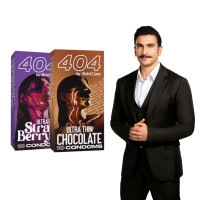 Bold Care 404 Super Ultra Thin Chocolate Flavored Condoms For Men - 60 Microns - 10 Units + Bold Care 404 Super Ultra Thin Strawberry Flavored Condoms For Men - 60 Microns - 10 Units - Combo pack