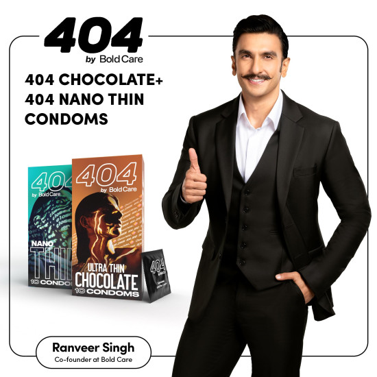 Bold Care 404 Super Nano Thin Condoms For Men - 50 Microns - 10 Units - Intense Fit - Barely There Feel + Bold Care 404 Super Ultra Thin Chocolate Flavored Condoms For Men - 60 Microns - 10 Units