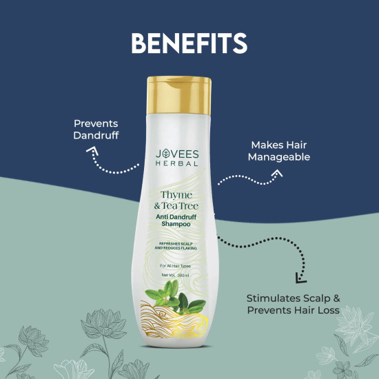 Jovees Herbal Thyme & Tea Tree Anti Dandruff Shampoo | With Tea Tree, Thyme & Lemon Extract | For All Hair Type | Prevents Dandruff & Dry Scalp 300ML