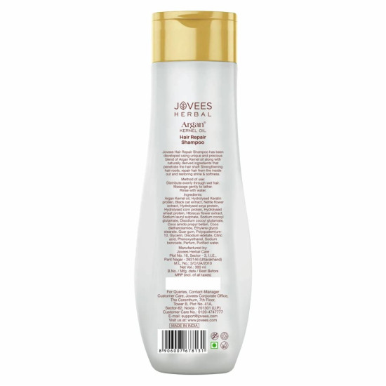 Jovees Herbal Argan Kernal Oil Hair Repair Shampoo For All Hair Types | Strengthen and Repairs Hair | Paraben & Alcohol Free 300ml