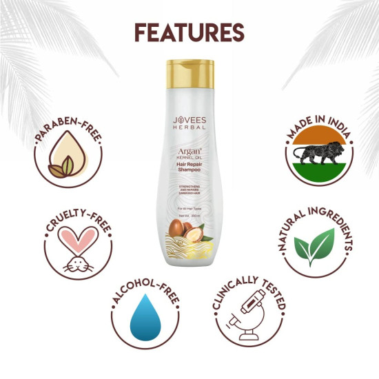 Jovees Herbal Argan Kernal Oil Hair Repair Shampoo For All Hair Types | Strengthen and Repairs Hair | Paraben & Alcohol Free 300ml