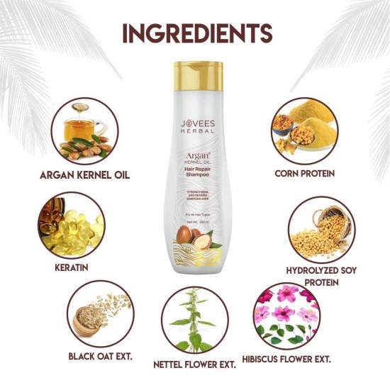 Jovees Herbal Argan Kernal Oil Hair Repair Shampoo For All Hair Types | Strengthen and Repairs Hair | Paraben & Alcohol Free 300ml