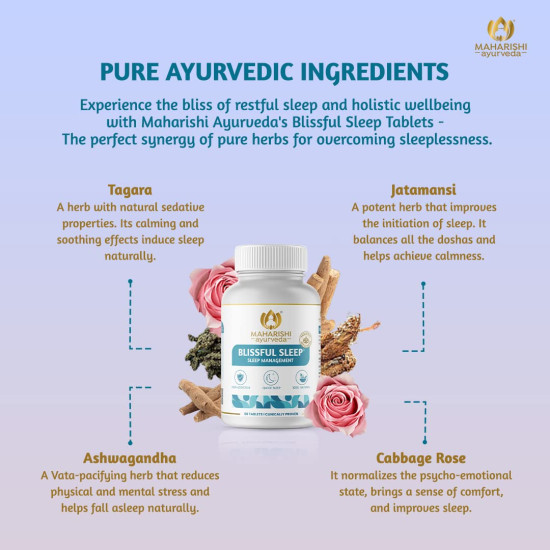 Maharishi Ayurveda Blissful Sleep Tablets | Non-Habit Forming, Melatonin-Free | Ayurvedic Sleep Support with Ashwagandha | Clinically Researched | Promotes Deep Sleep | 60 Tablets | Pack of 1 Maharishi Ayurveda Blissful Sleep Tablets | Non-Habit Forming, Melatonin-Free | Ayurvedic Sleep Support with Ashwagandha | Clinically Researched | Promotes Deep Sleep | 60 Tablets | Pack of 1
