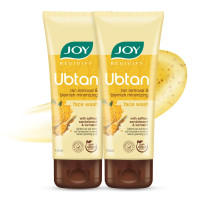 Joy Ubtan Tan Removal Face Wash 100ml x 2 | Detans, Removes Dirt & Blemishes for a Natural Glowing Skin | Enriched With Turmeric, Saffron & Sandalwood | Suitable for All Skin Types