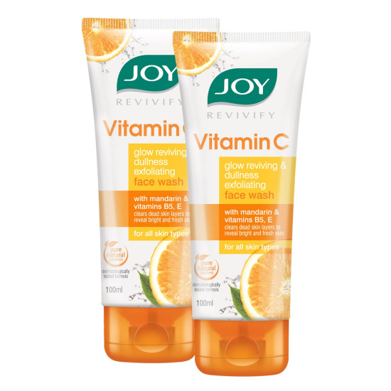 Joy Vitamin C Brightening Face Wash For Bright and Glowing Skin 100ml x 2 | Fades Blemishes and Restores Skin Barrier | Gentle Cleanser for All Skin Types