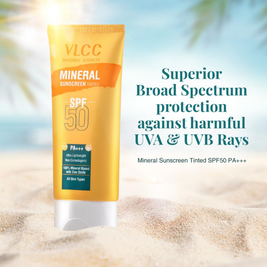 VLCC Mineral Sunscreen Tinted SPF 50 PA+++ Ultra Lightweight Non-Comedogenic (50gm)