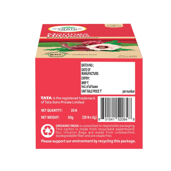 ORGANIC INDIA Moringa Hibiscus 25 Tea bags (Pack of 1)