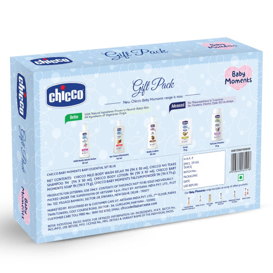 Chicco Baby Moments Essential Set, Gift Set for Babies, 0M+ Blue Chicco Baby Moments Essential Set, Gift Set for Babies, 0M+ Blue
