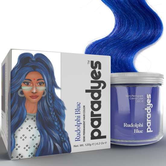 Paradyes Semi-permanent Rudolphi Blue DIY Conditioner Based Hair Colour infused with Aloe-vera, Bhringaraj, Brahmi, Almonds & Amla 120 gm