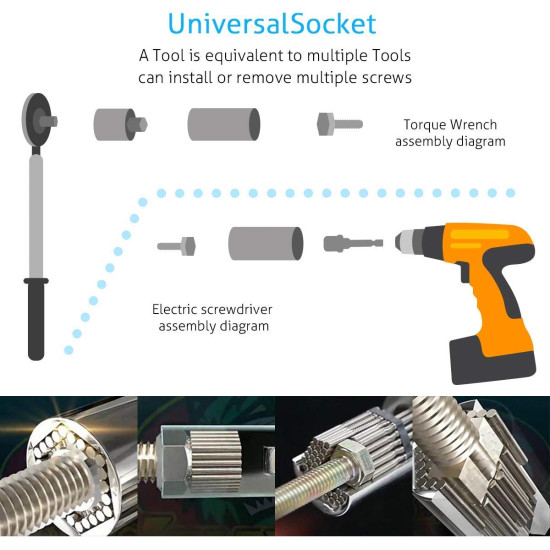 TCCO ENTERPRISE Universal Wrench Socket Tools Multi-Size in One Self Adjustable for Regularity or Irregularity Screw Improvement & Joint for Electric Drill, Flat, Fixed Square and Hex
