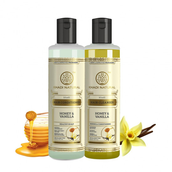 Khadi Natural Honey & Vanilla Hair Cleanser And Hair Conditioner|Revitalizes Dull Scalp|Boosts Hair Growth|Makes Hair Shiny|Suitable For All Hair Types| Combo Pack (210Millilitre Each)