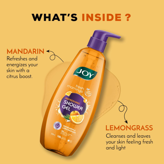 Joy Mandarin & Lemongrass Shower Gel Body Wash (500 ml) | With Vitamin C for Acne Control & Lemongrass for Fighting Body Odour |100% Vegan Shower Gel For All Skin Types | Paraben Free