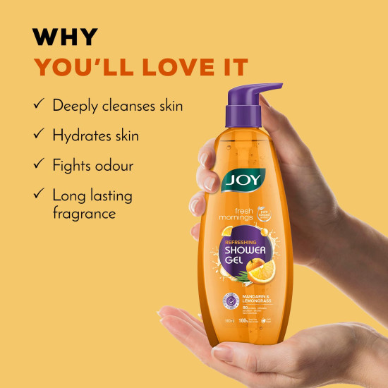Joy Mandarin & Lemongrass Shower Gel Body Wash (500 ml) | With Vitamin C for Acne Control & Lemongrass for Fighting Body Odour |100% Vegan Shower Gel For All Skin Types | Paraben Free
