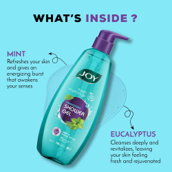 Joy Mint & Eucalyptus Shower Gel Body Wash (500 ml) | With Peppermint for Skin Cooling & Eucalyptus for Deep Cleansing | 100% Vegan Soap Free Shower Gel For All Skin Types | Paraben Free