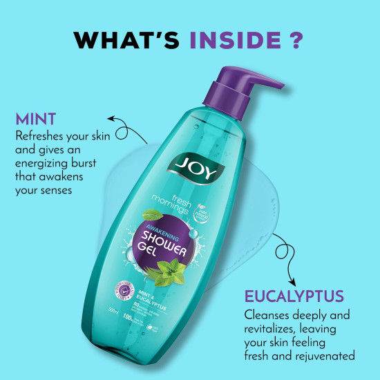 Joy Mint & Eucalyptus Shower Gel Body Wash (500 ml) | With Peppermint for Skin Cooling & Eucalyptus for Deep Cleansing | 100% Vegan Soap Free Shower Gel For All Skin Types | Paraben Free