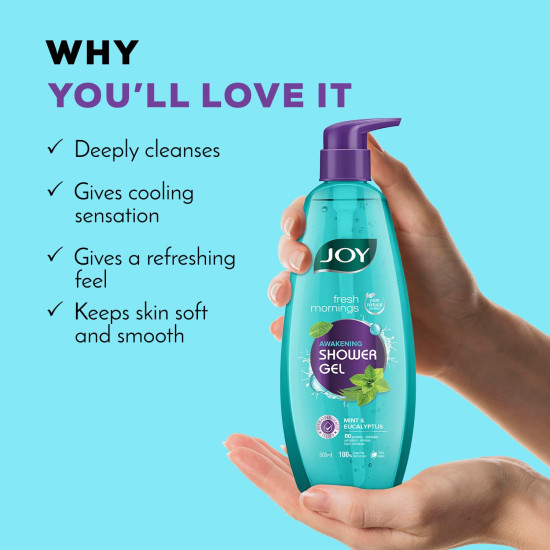 Joy Mint & Eucalyptus Shower Gel Body Wash (500 ml) | With Peppermint for Skin Cooling & Eucalyptus for Deep Cleansing | 100% Vegan Soap Free Shower Gel For All Skin Types | Paraben Free