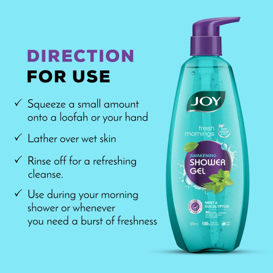 Joy Mint & Eucalyptus Shower Gel Body Wash (500 ml) | With Peppermint for Skin Cooling & Eucalyptus for Deep Cleansing | 100% Vegan Soap Free Shower Gel For All Skin Types | Paraben Free
