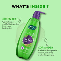Joy Green Tea Shower Gel Body Wash (500 ml) | With Skin Purifying Green Tea & Detoxifying Coriander for Day Long Freshness |100% Vegan Soap Free Shower Gel For All Skin Types | Paraben Free
