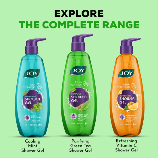 Joy Green Tea Shower Gel Body Wash (500 ml) | With Skin Purifying Green Tea & Detoxifying Coriander for Day Long Freshness |100% Vegan Soap Free Shower Gel For All Skin Types | Paraben Free
