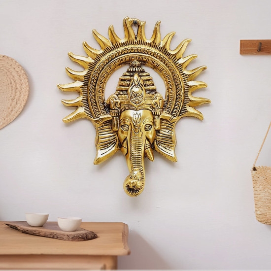 CraftVatika Ganpati Golden Metal Sun Decorative Ganesha Wall Hanging Diwali Decoration Items for Home Decor Gift Diwali Housewarming Ganesha Statue Wall Art Decorative Showpiece for Wall Decor Home