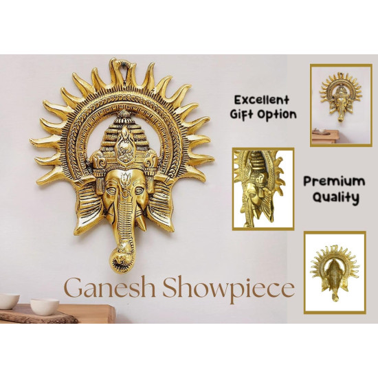 CraftVatika Ganpati Golden Metal Sun Decorative Ganesha Wall Hanging Diwali Decoration Items for Home Decor Gift Diwali Housewarming Ganesha Statue Wall Art Decorative Showpiece for Wall Decor Home