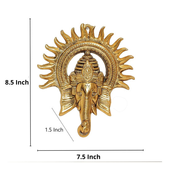 CraftVatika Ganpati Golden Metal Sun Decorative Ganesha Wall Hanging Diwali Decoration Items for Home Decor Gift Diwali Housewarming Ganesha Statue Wall Art Decorative Showpiece for Wall Decor Home