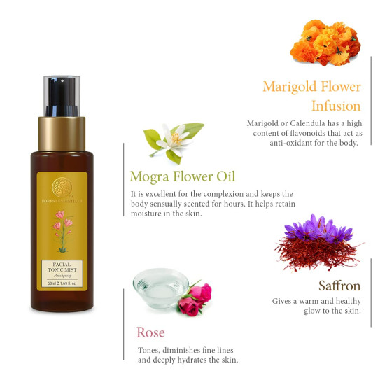 Forest Essentials Travel Size Facial Tonic Mist Panchpushp | Refreshing Face Toner For Pore Tightening and Hydration | Alcohol-Free Toner For Glowing Skin | 50 ml